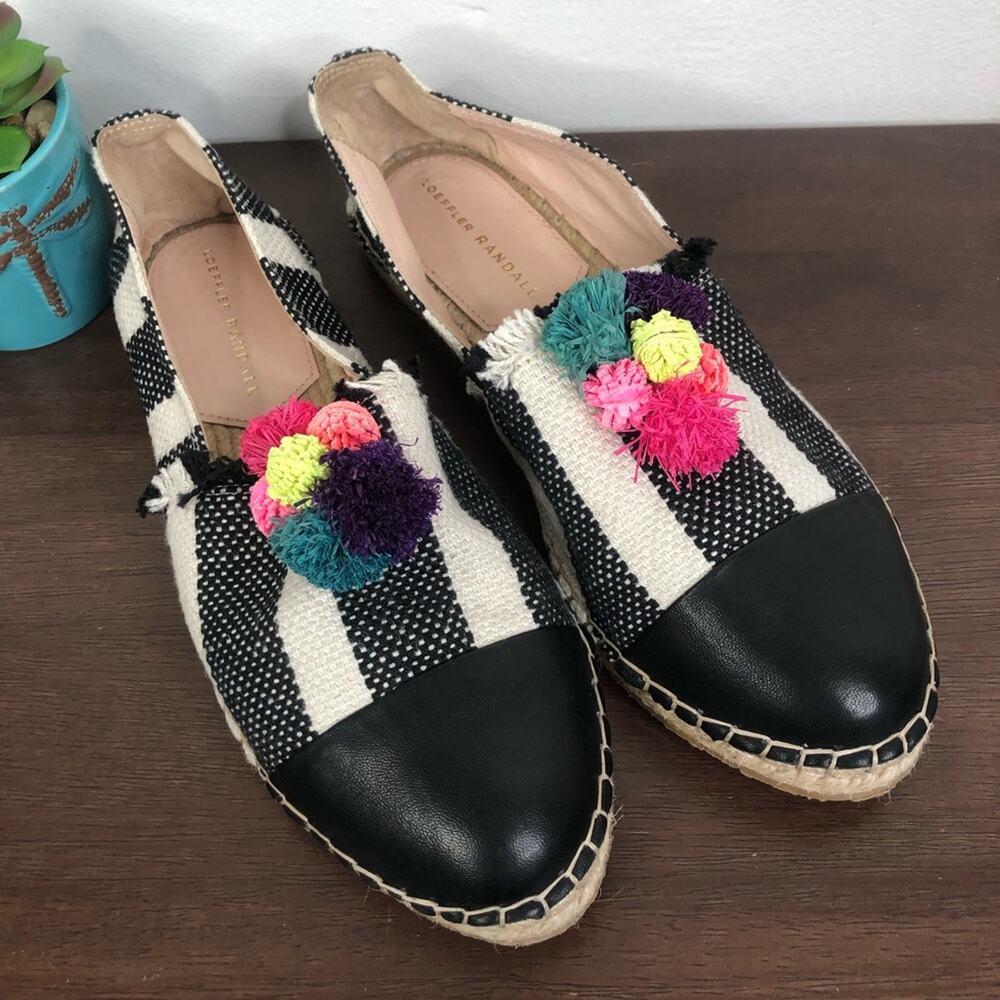 Loeffler Randall Mara Pom Pom Espadrille Slip On Canvas Shoes Women's Size 8B - Picture 3 of 11
